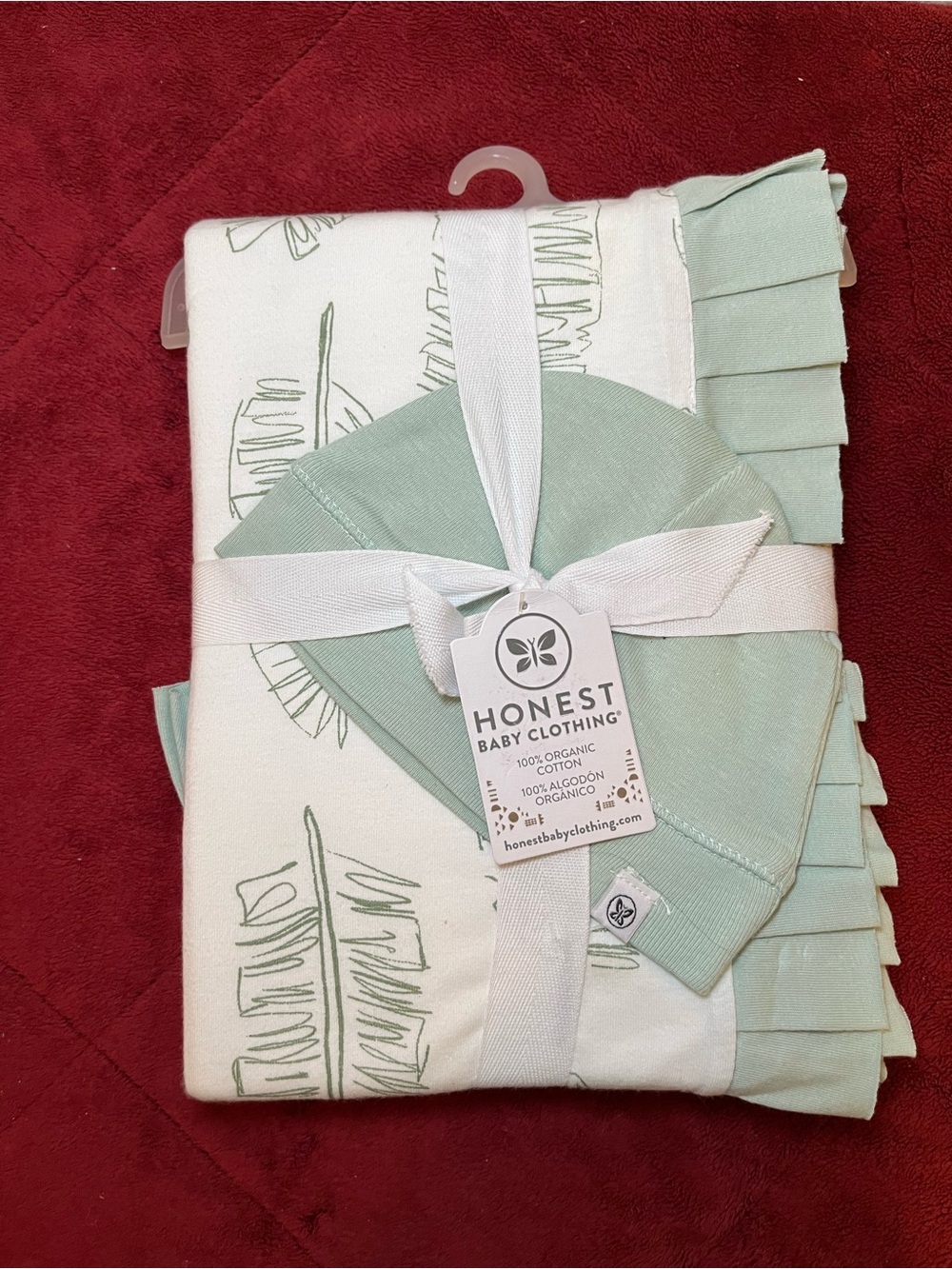 Honest Baby Clothing, Mint Green Organic Cotton Baby Blanket & Hat Set